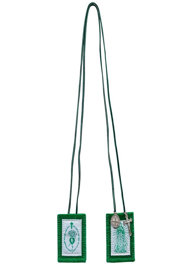 TALPGOD Green Scapular, 3 Pack Bulk Scapulars Catholic Of Immaculate Heart of Mary Green, Escapularios Catolicos Scapular Catholic Necklaces Religious Gift For Women Man With St Benedict Medal Crucifix - Image 3